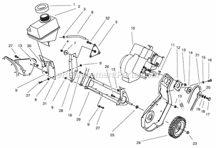 Engine & Frame Assembly Diagram and Parts List for 28223 7900001-7999999 - 1997 Lawn Boy Snow Blower